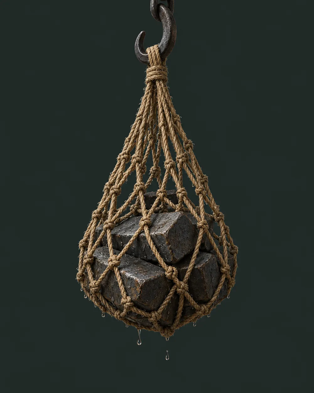 A hemp net holding the catch